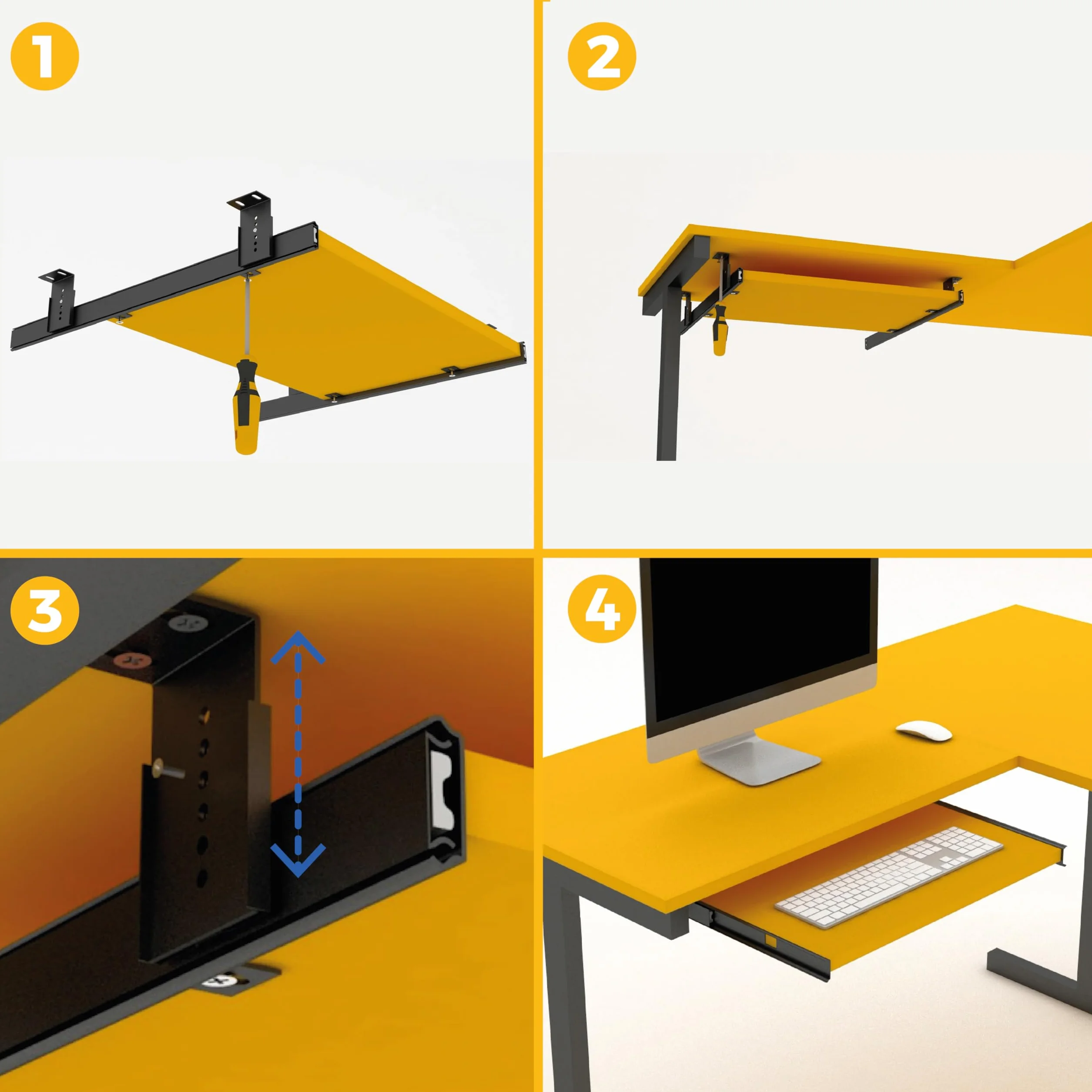 Emuca Set di Guide con Cuscinetti a Sfere e Regolazione in Altezza per Cassetto Ripiano Porta-Tastiera Nero