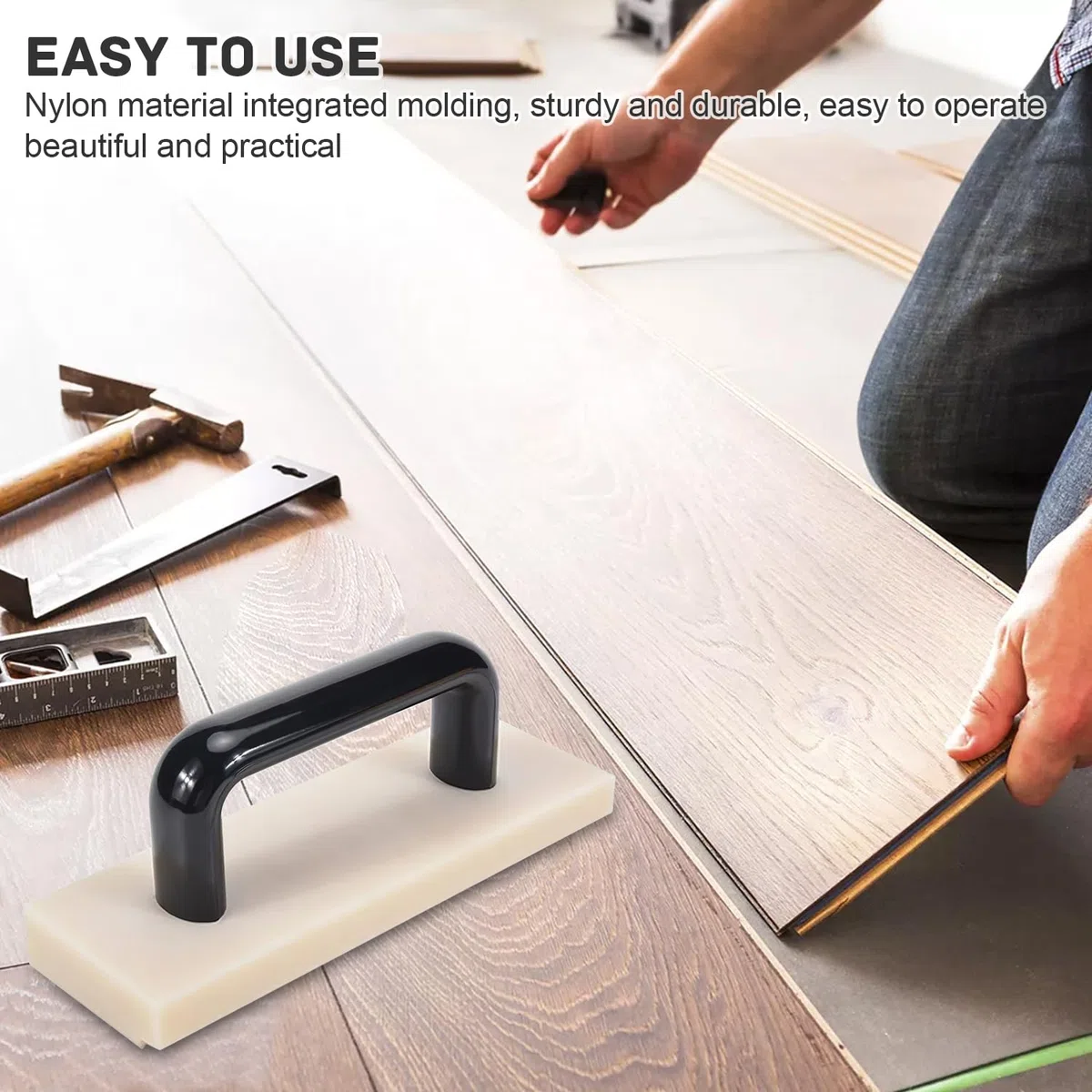 Blocco Battente per Pavimenti in Vinile da 200 mm, con Ampia e Comoda Maniglia, Viti Integrate, Non Danneggia il Pavimento, Utensile per Pavimenti in Laminato (Bianco)