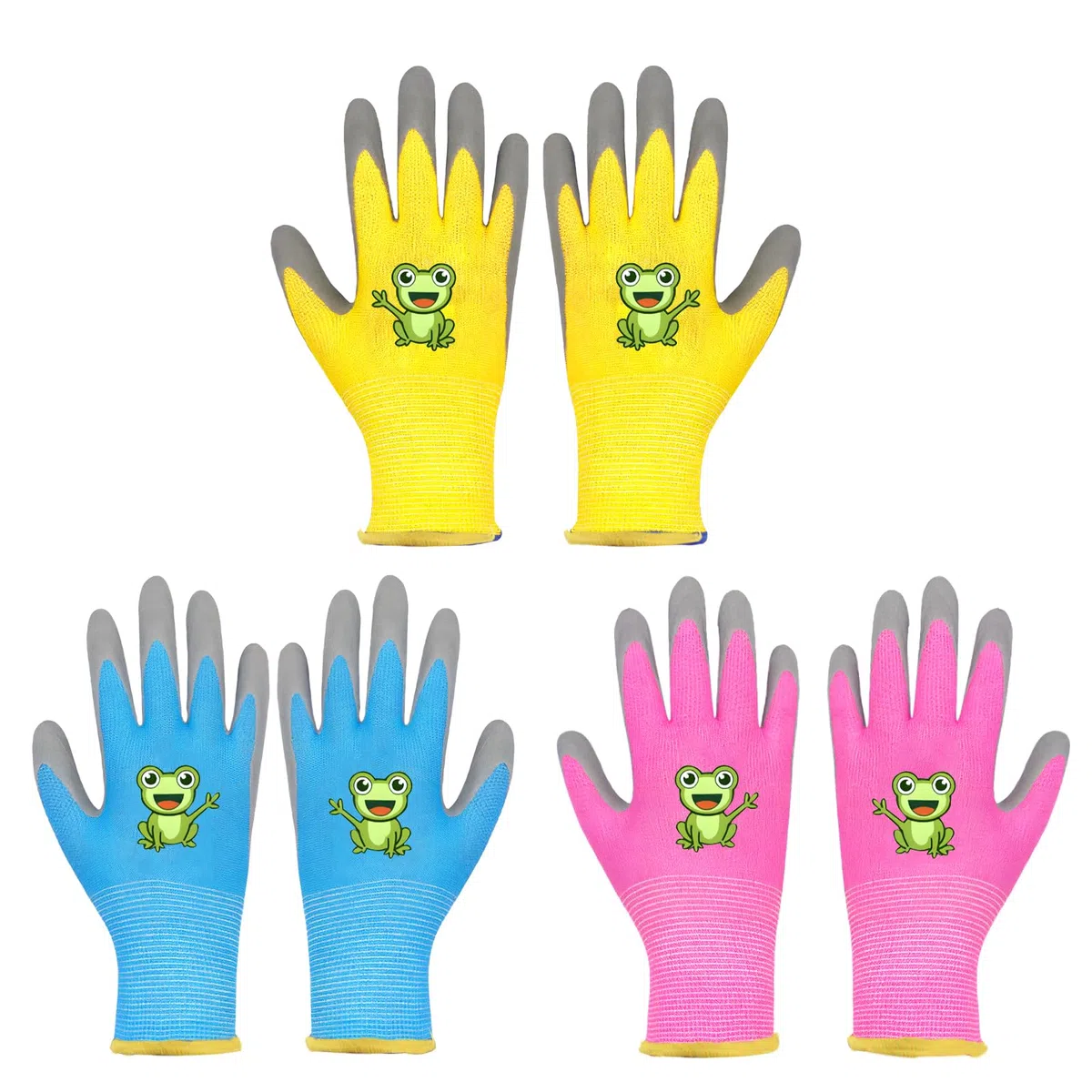 3 Paia Guanti da Giardinaggio, Guanti da Lavoro di Sicurezza per Bambini, Guanti Protettivi Antiscivolo per lavori domestici, pittura, attività all'aperto, 3 a 10 anni Ragazzi e Ragazze (5-7 anni)