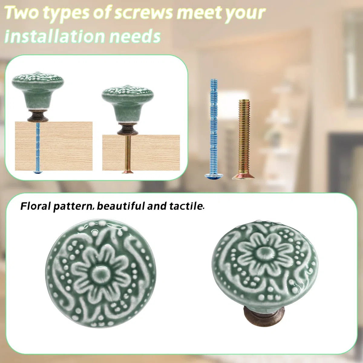 Piutouyar Pomelli in ceramica verde, pomelli per armadio da cucina, pomelli per cassetti e cassetti, pomelli decorativi per mobili, per cassetti, credenze, armadi, armadi, 34 mm di diametro (10 pezzi)