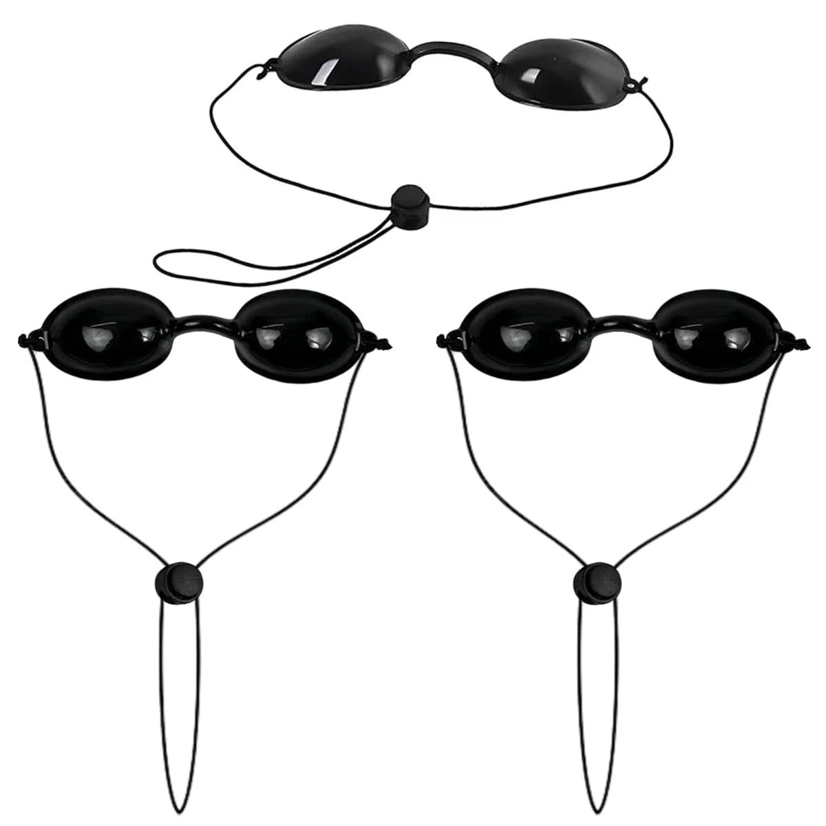 3 Pezzi Occhialini Solarium in Silicone Nero, Occhiali Protettivi per Raggi UV e Luce Infrarossa, Maschera Occhi con Fascia Regolabile per Abbronzatura, Casa e Centro Estetico