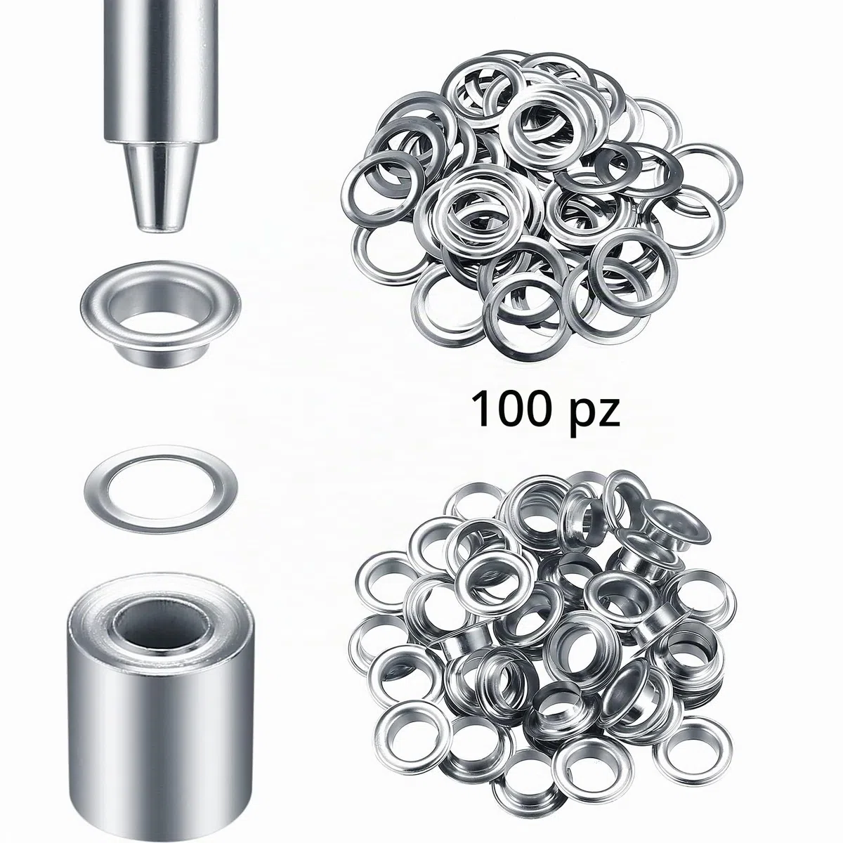 120 Kit Occhiello Passacavi Grommet Rondelle, Occhielli di Metallo Strumento Set, Occhiello Anelli Passacavo con Strumenti Installazione Kit per Telone Tessuto Tenda Fai da Te