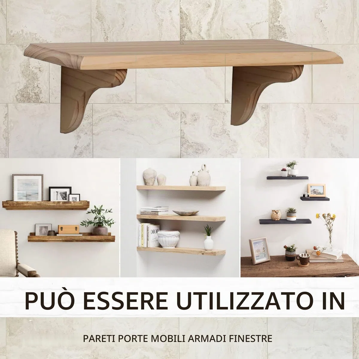 DOJA Barcelona | Staffa Mensola Legno | Piana | 2 pz | Reggimensola Legno a Muro per Scaffale 165x95 | Staffa Angolare per Scaffalatura | Staffa Triangolare Reggimensole per Scaffali Salone, Cucina…