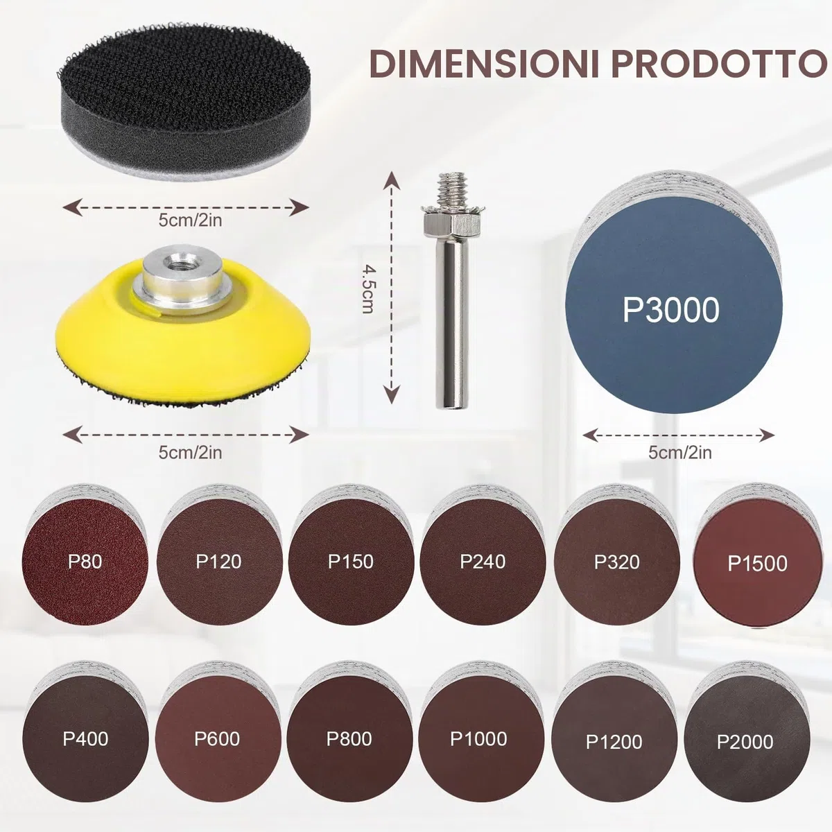 133 Pezzi Dischi Abrasivi 50mm Dischi Carta Abrasiva Grana 80 120 150 320 400 600 1000 1500 2000 3000, Kit di Levigatura Dischetti per legno in metallo auto lucidata