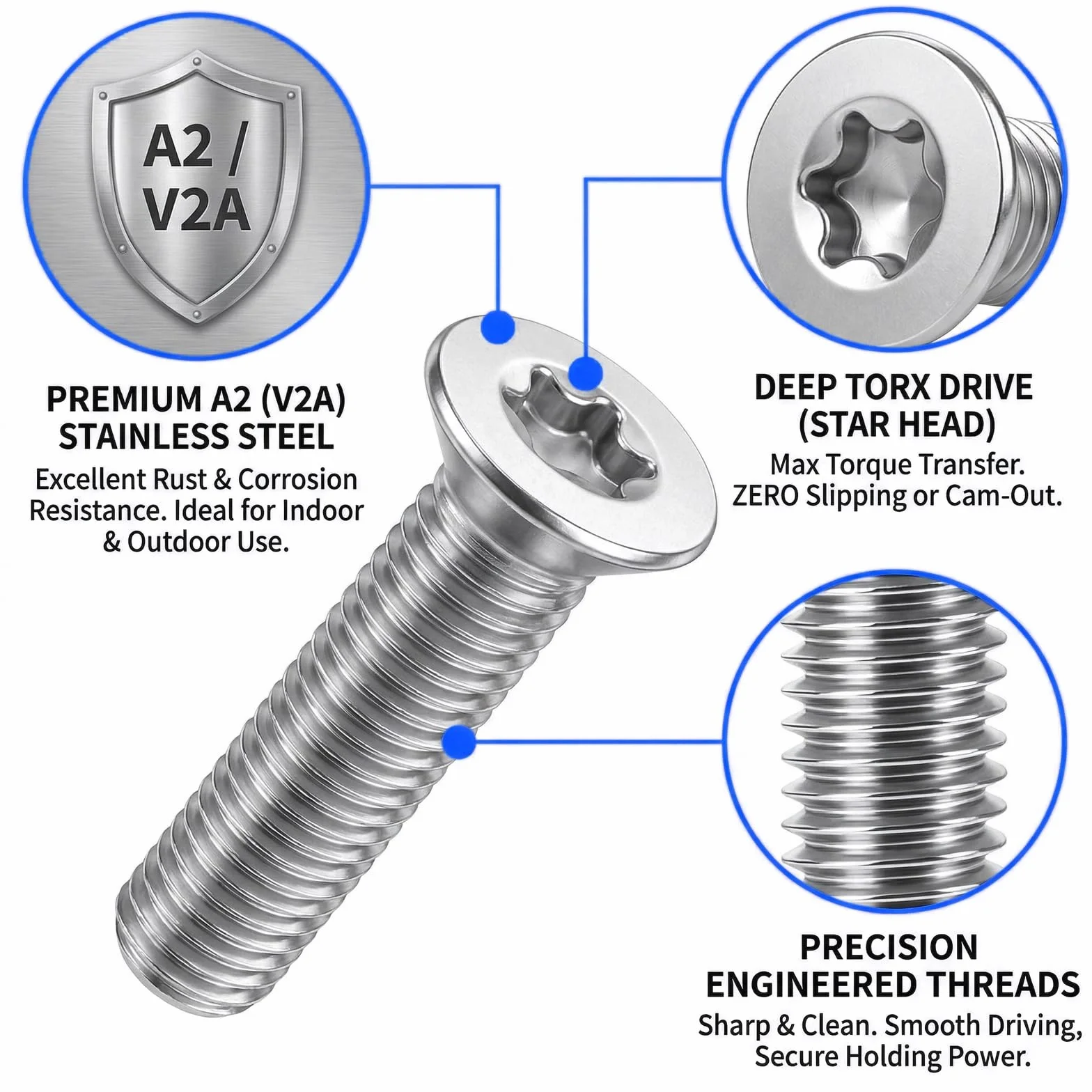 Viti a testa svasata Torx M6x16 mm, 25 pezzi Viti a testa svasata in acciaio inox A2 V2A, M6, filettatura completa metrica, inclusi 2 bit (25/50mm) per mobili, ingegneria meccanica e fai da te