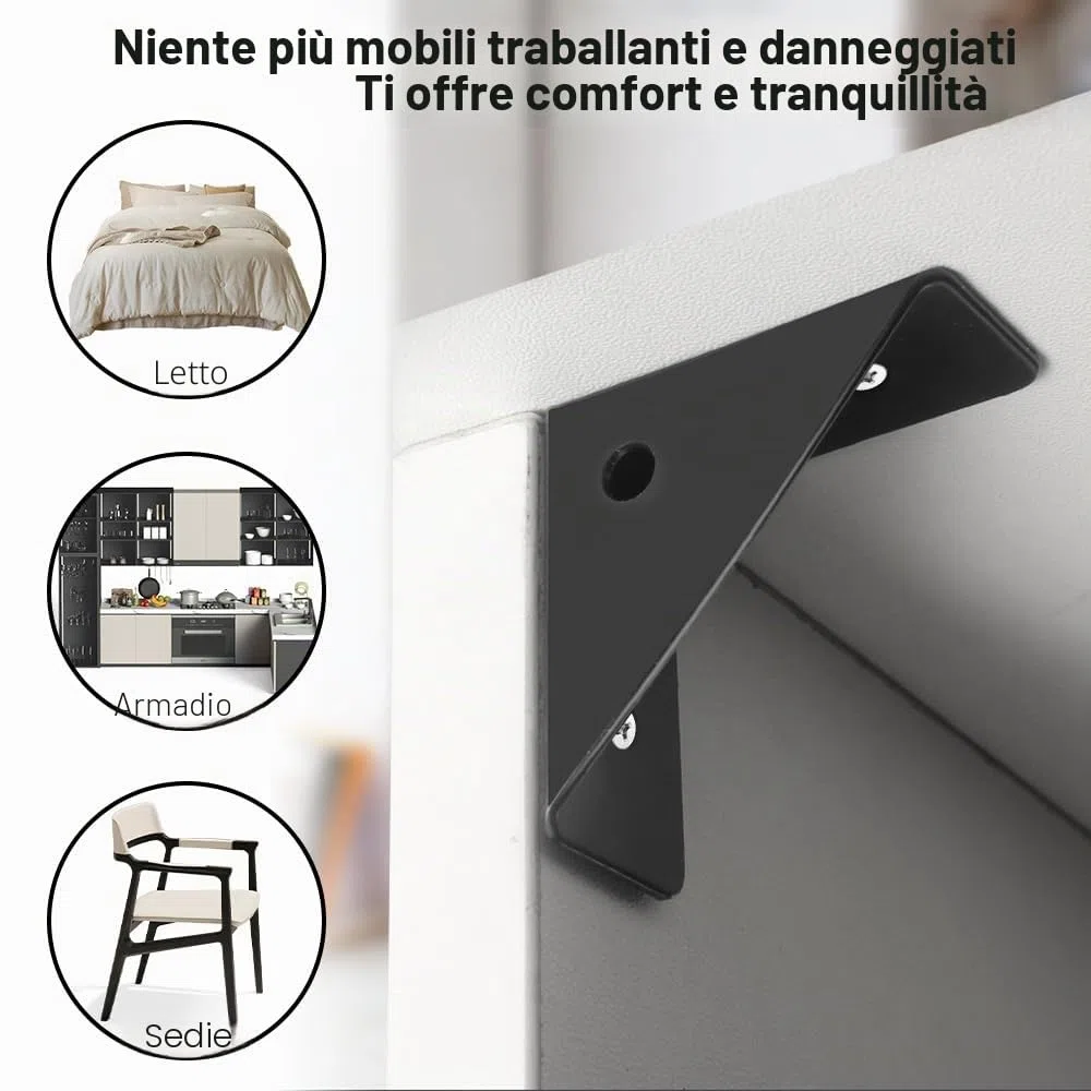 Squadrette Angolari di Supporto Triangolo, 12 pezzi Angolari Metallo per Legno, Staffe Angolari a 90 Gradi, Squadrette Angolari Nero, Staffa Angolare, Utilizzare per Stabilizzare Letti, Armadi