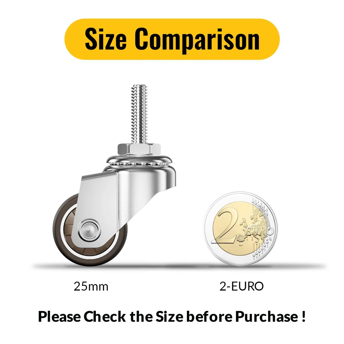 HOLKIE Set di 4 Rotelle per Mobili 25mm, Ruote Girevoli Piccole con Freno, Ruote di Ricambio Silenziose per Carrello e Tavoli, Perno Filettato M6x20mm, Capacità 40kg