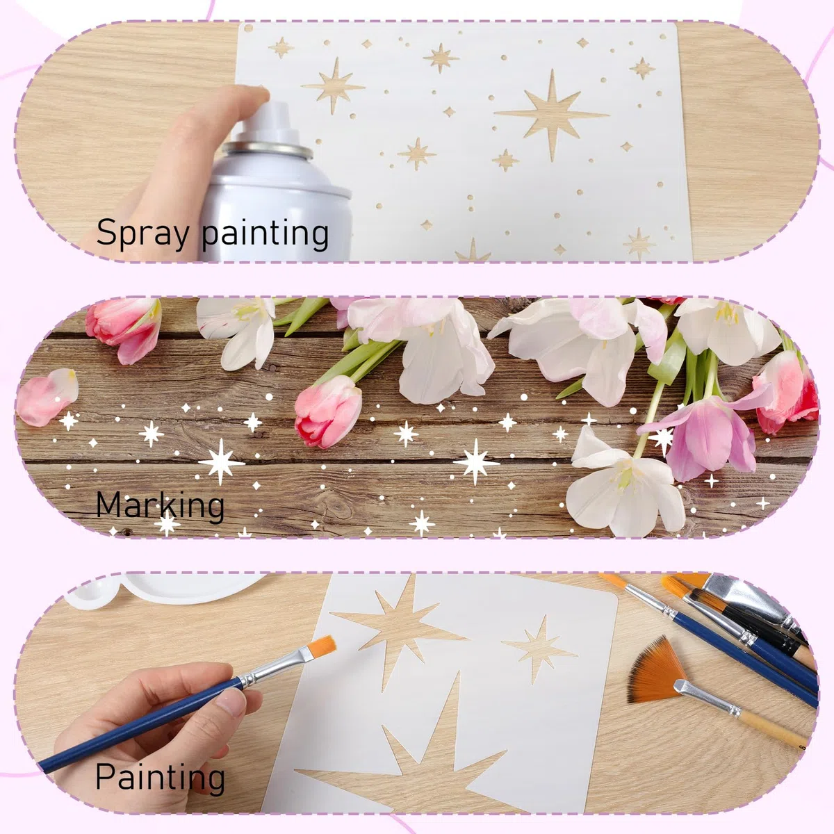 6 stencil grandi a forma di stella per pittura, stencil riutilizzabili per aerografo, stencil per disegno a parete, legno, tessuto, soffitto, decorazione per la casa