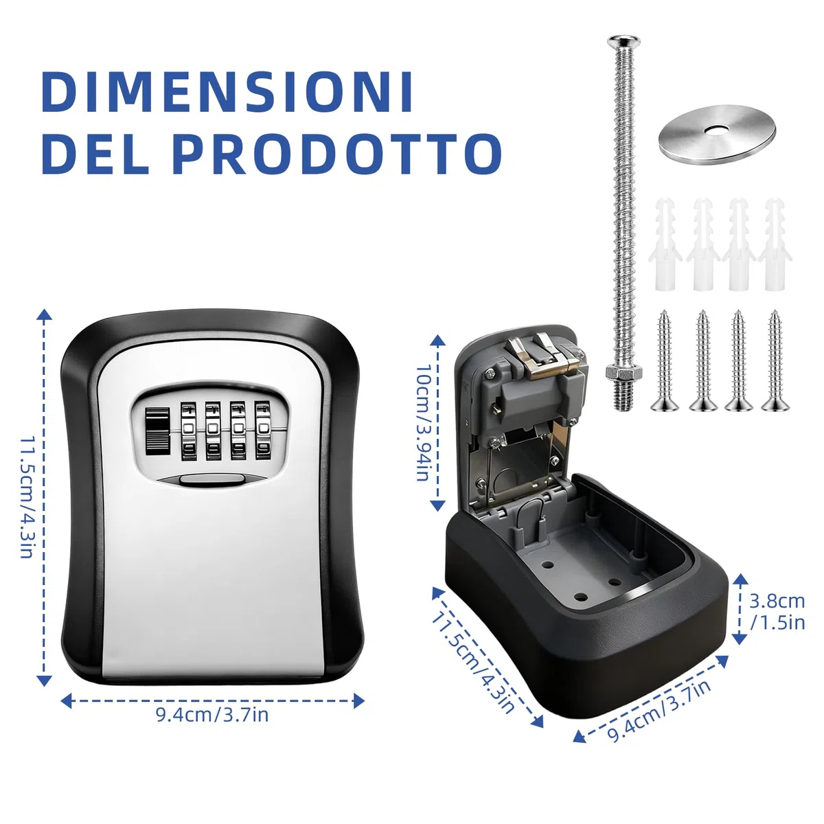 Cassetta Chiavi con Codice, Cassaforte Chiavi da Parete a Combinazione 4 Cifre, Cassetta Chiavi Sicura per Esterno e Interno, Key Box Nero/Grigio (2)