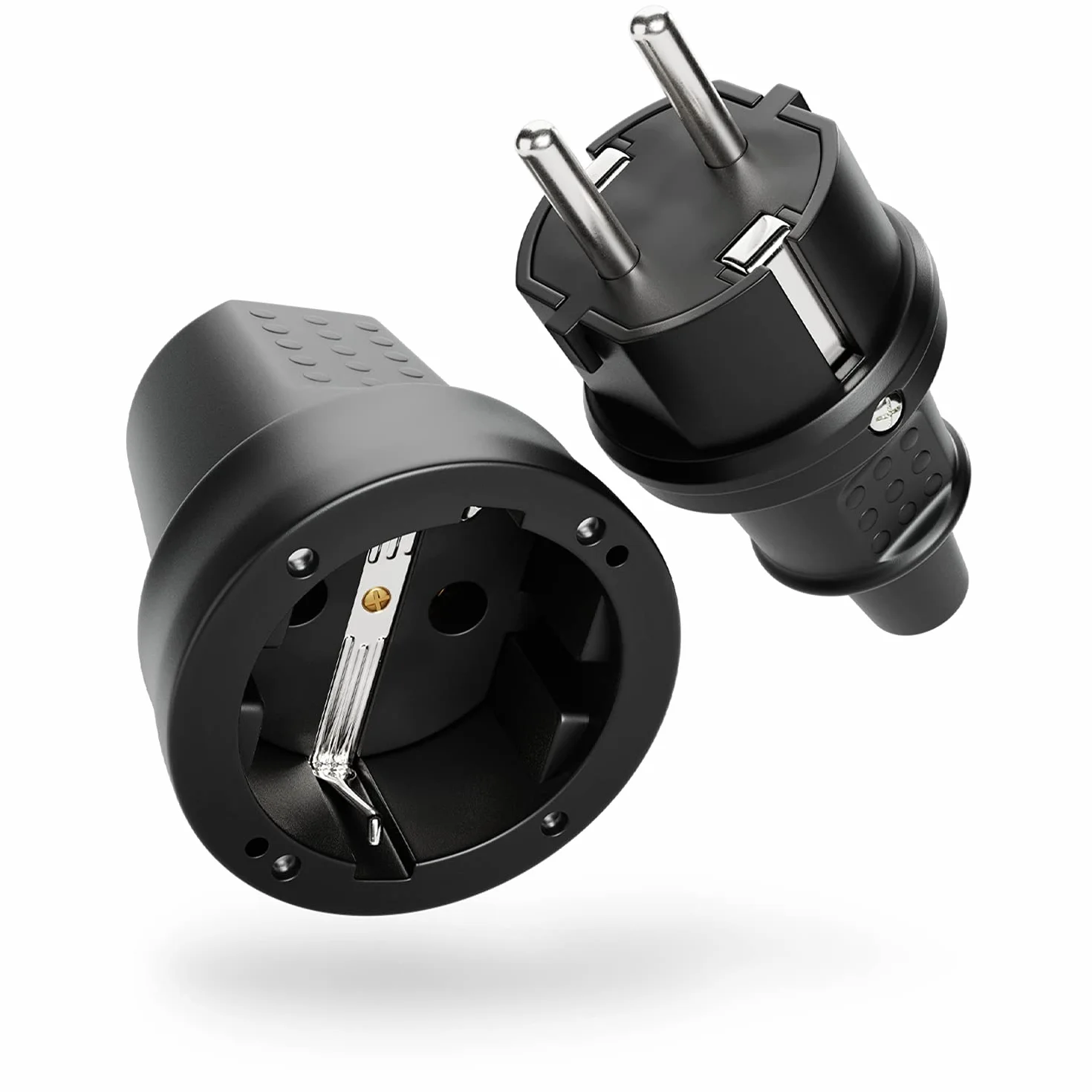 greate Spina di contatto di messa a terra, accoppiamento - Spina di contatto di messa a terra in gomma - Accoppiamento con protezione antipiega, 2 poli, 250V, 16A, 3,7kW, IP44