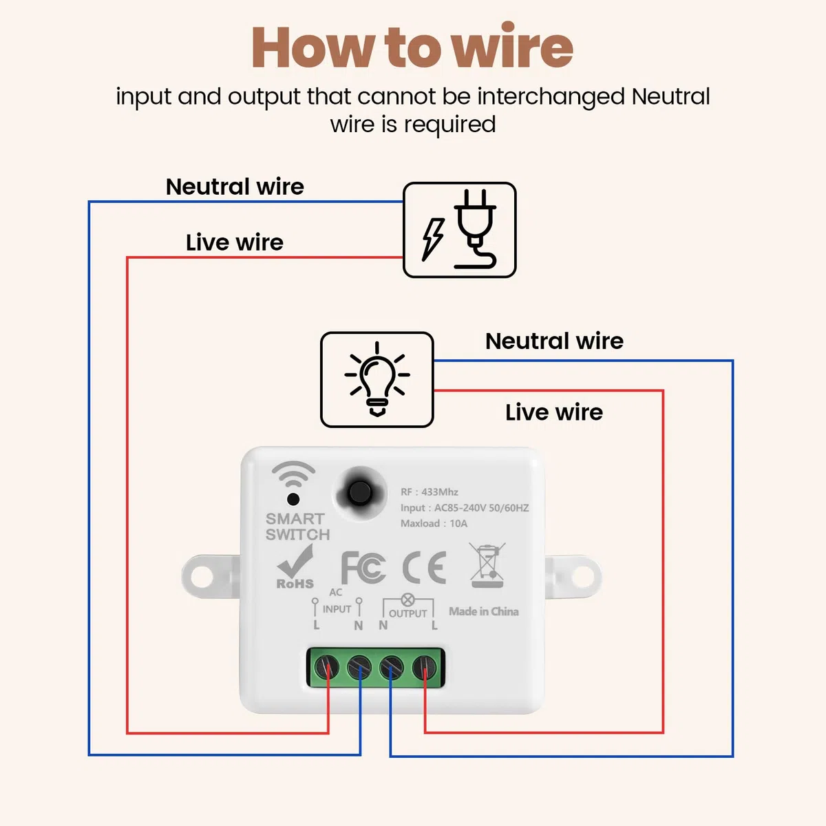 Interruttore radio luce 230 V, set di interruttori della luce wireless con telecomando fino a 30 metri, interruttore della luce senza batteria per lampade fino a 1500 W, facile da installare, set di