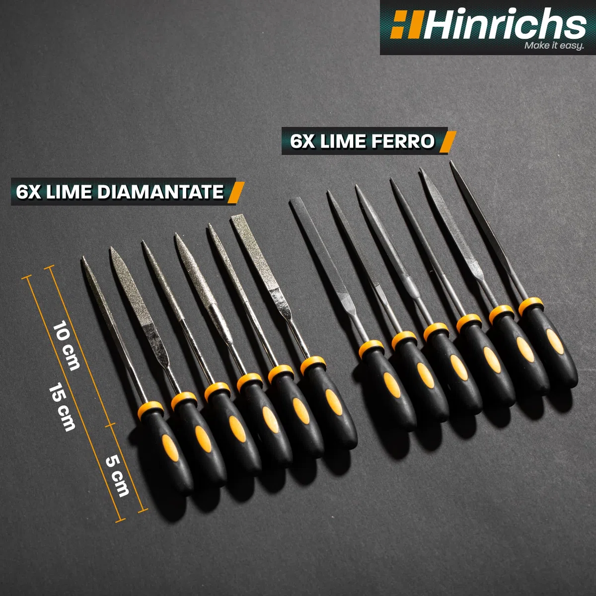 Hinrichs Set Lime Metallo e Legno 13 Pezzi - Include Custodia - 6 Lime Diamantate, 6 Lime Ferro, 1 Spazzola in Acciaio - Set di Lime Modellismo, Set di Mini Lime, Set di Lime Legno, Raspa per Legno