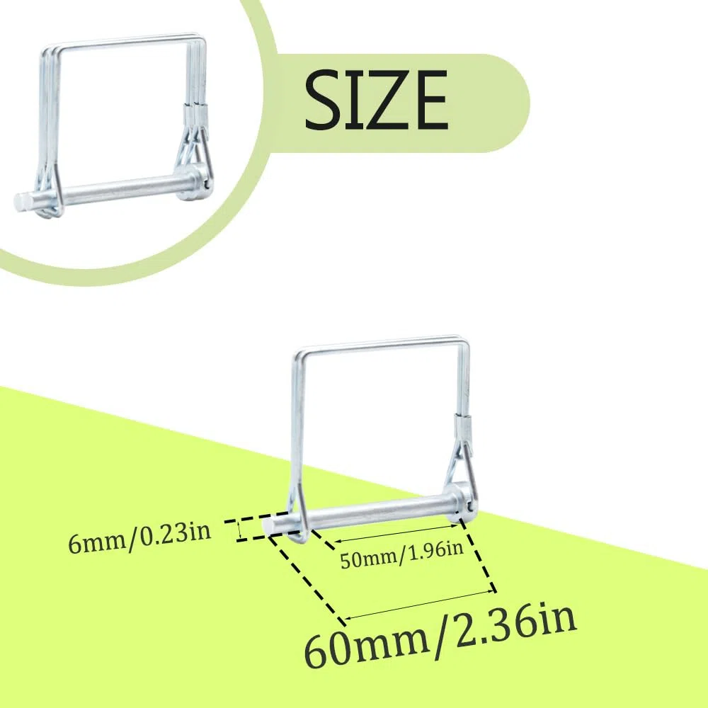 5 perni rettangolari da 6 x 60 mm, perno di bloccaggio in acciaio al carbonio, bullone di sicurezza per rimorchi di fattoria, fattoria, giardino (FSX/6 x 60 mm)