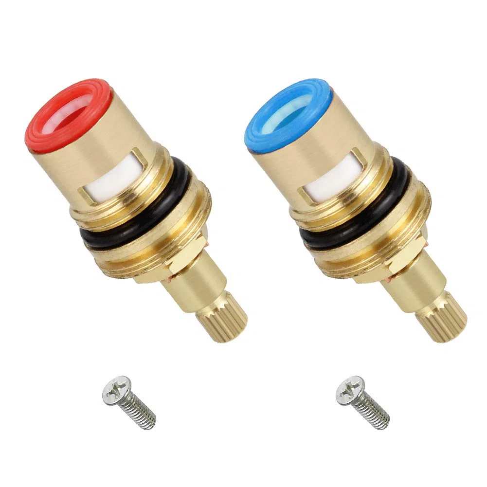 2 Pcs Vitoni in Ceramica per Rubinetti Acqua Fredda e Calda, Vitoni di Ricambio, Coppia di Vitoni con 20 Ingranaggi per Cucina Bagno, Lunghezza 53 mm, Oro