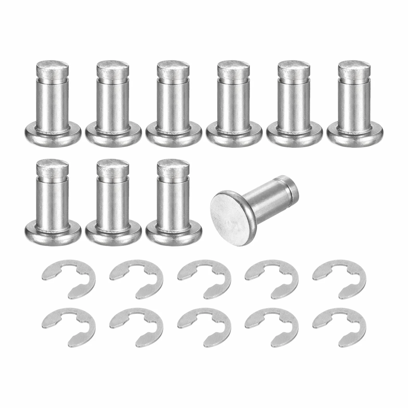 QUARKZMAN 10Set M6x12mm Perno Posizionamento Cilindrico Elastico Albero Acciaio Inossidabile 304, Perno Posizione Cilindro Cerniera Scanalato Testa Piatta con Ring Fissaggio Clip E, Argento