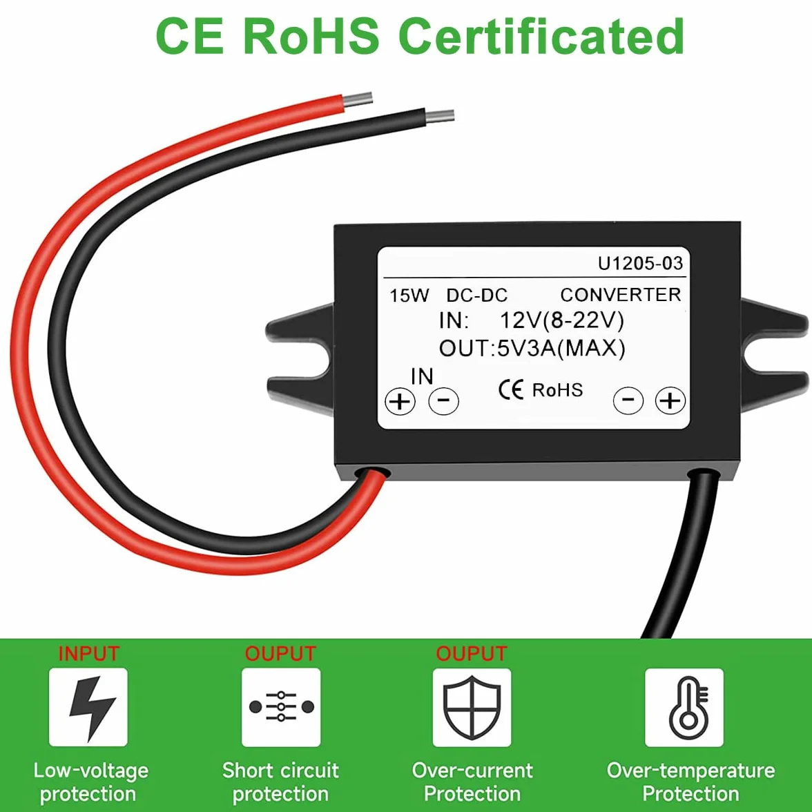Greluma 1 pezzo convertitore step-down usb c DC12V a 5V 3A,adattatore di alimentazione con modulo buck impermeabile da 25W con interfaccia di tipo c compatibile con raspberry Pi 4, telefoni cellulari