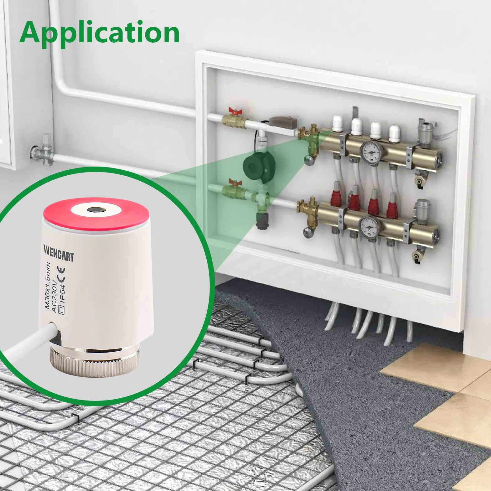 Wengart Attuatore Termico a Spina WG2208,AC230V Normalmente Chiuso M30*1.5 da lavoro per impianto di Riscaldamento a Pavimento