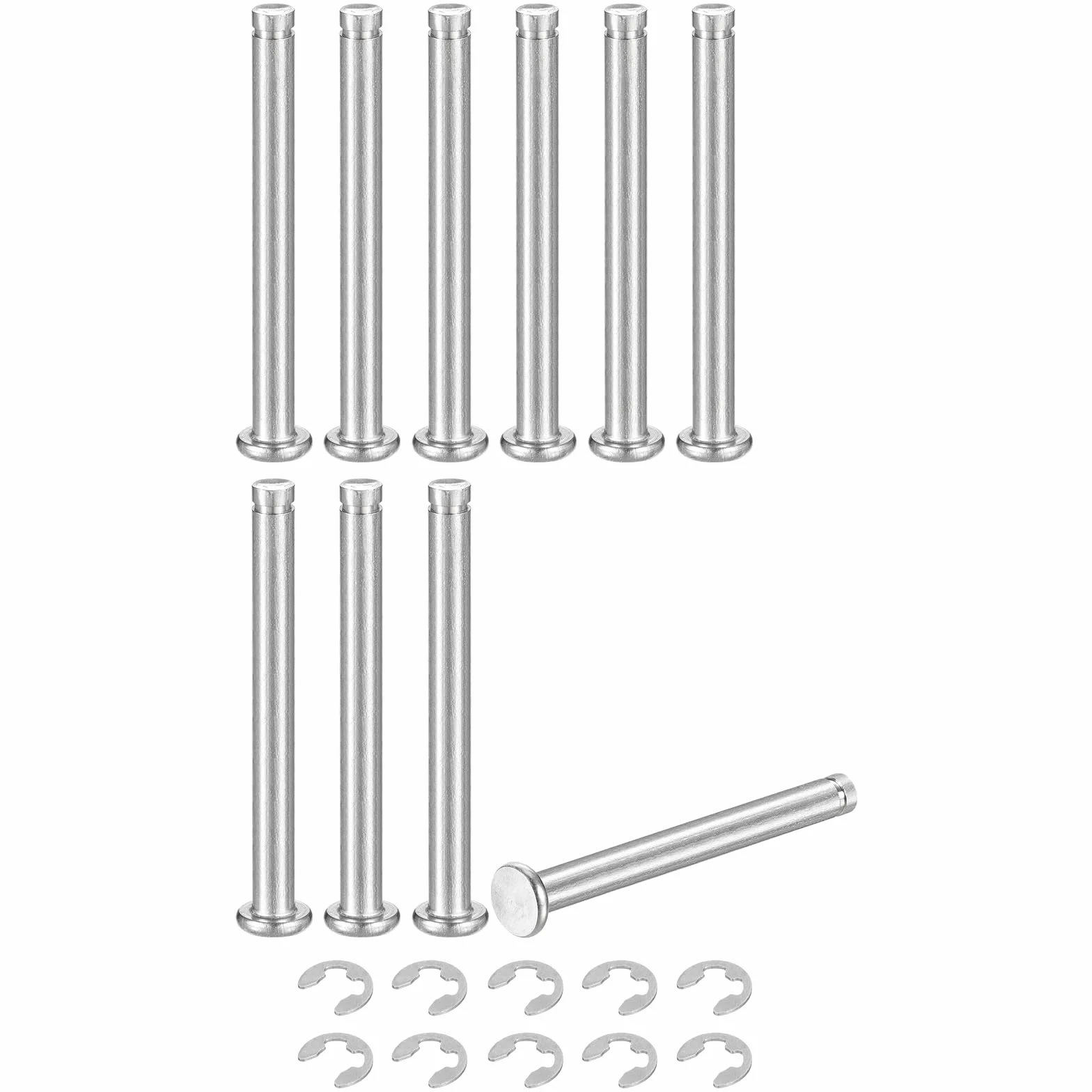 QUARKZMAN 10Set M5x50mm Perno Posizionamento Cilindrico Elastico Albero Acciaio Inossidabile 304, Perno Posizione Cilindro Cerniera Scanalato Testa Piatta con Ring Fissaggio Clip E, Argento