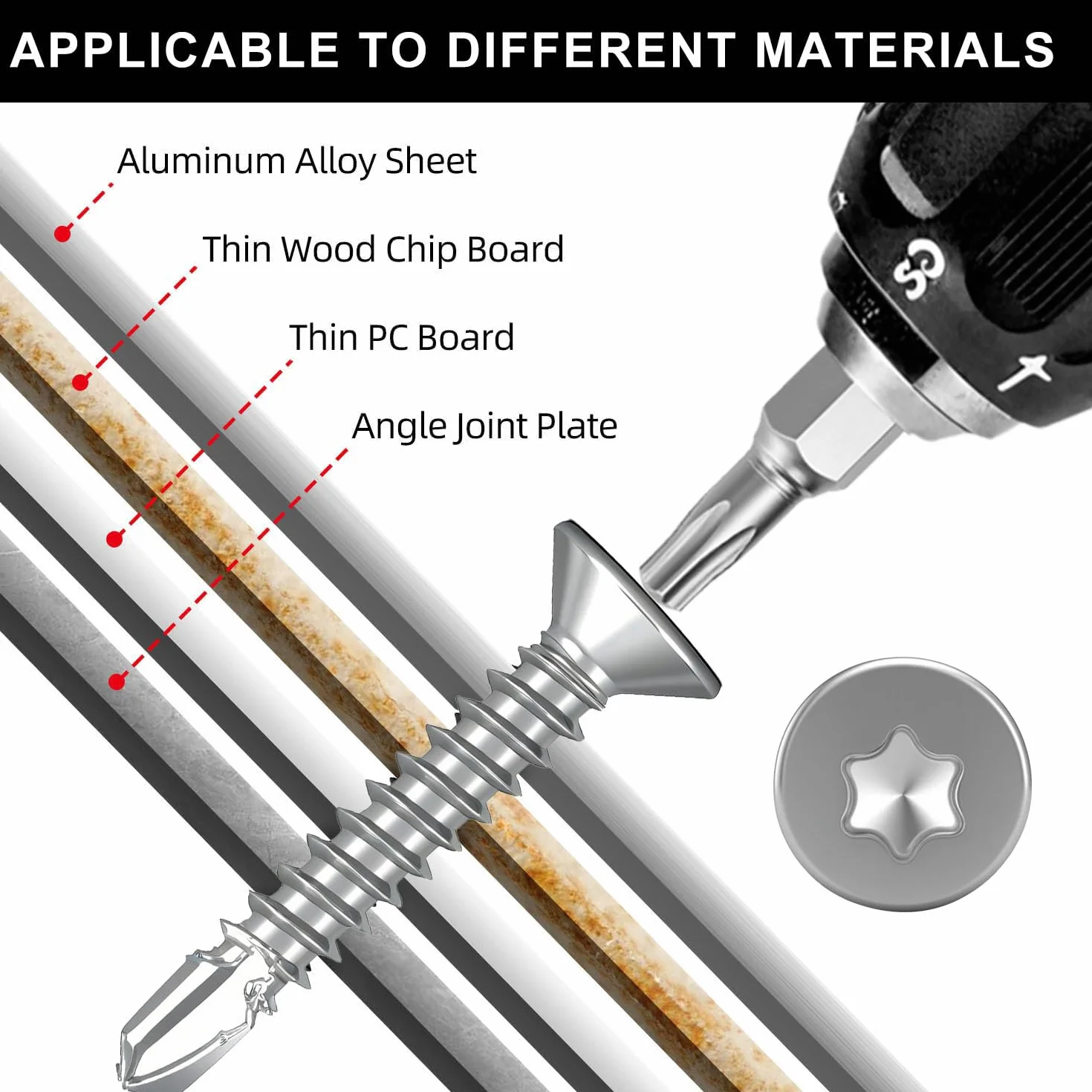 205 viti autofilettanti Torx, viti autofilettanti a testa svasata M4,2 x 13 ~ 38 mm, testa piatta in acciaio inox 410 viti autofilettanti in metallo, assortimento con 1 punte TX20.