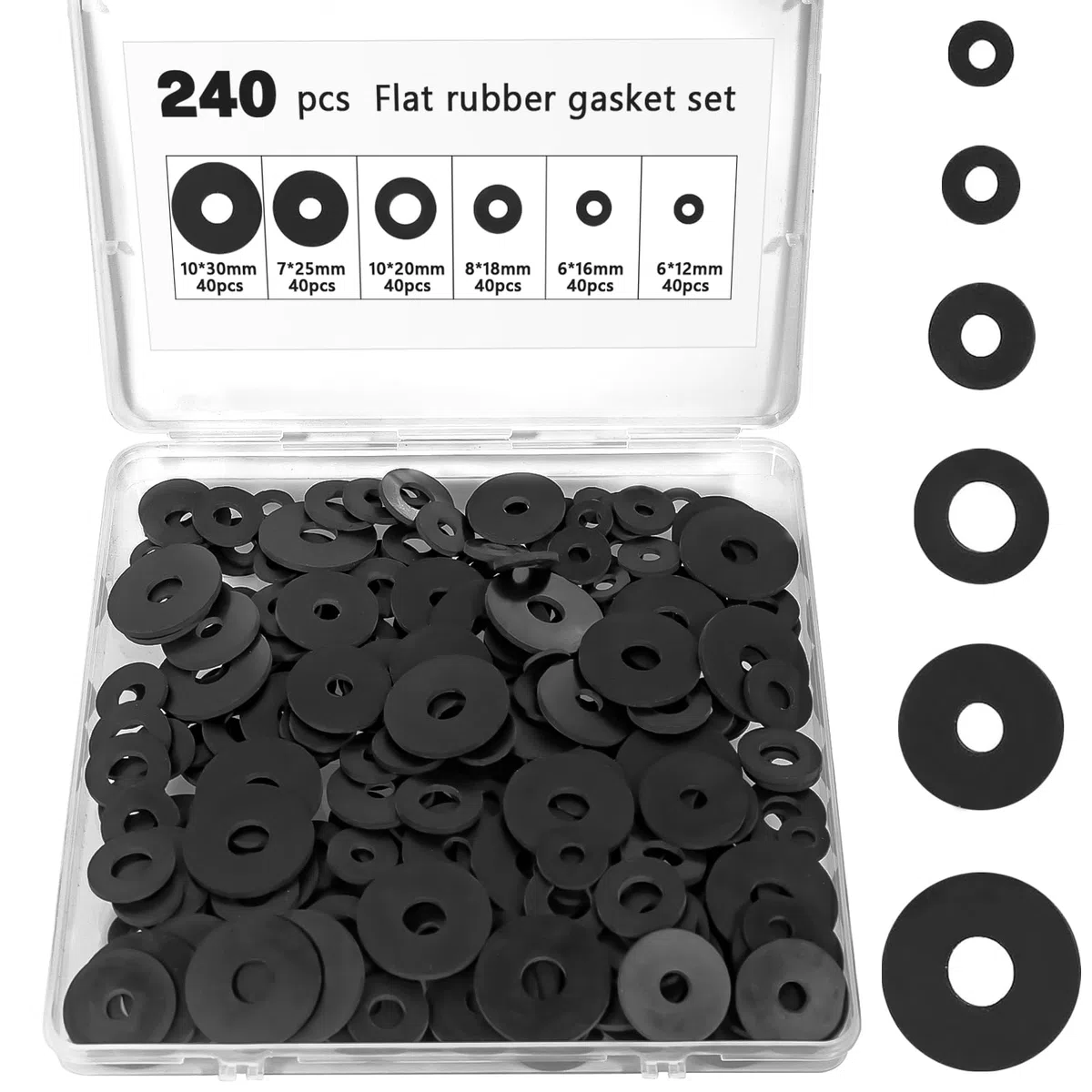 240 rondelle in gomma, rondelle in gomma, colore nero