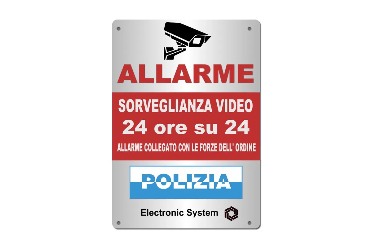 Panello in PVC per Casa, Edilizia, Commercio, Garage. Adesivi di sorveglianza video di qualità professionale. (Polizia)