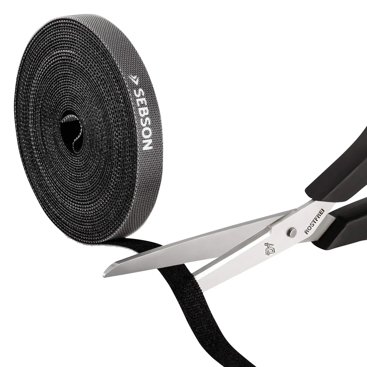 SEBSON Fascetta per Cavi riutilizzabili nera, 12mm x 15m Fascette a Strappo tagliabile regolabili, Tessuto, Tonde