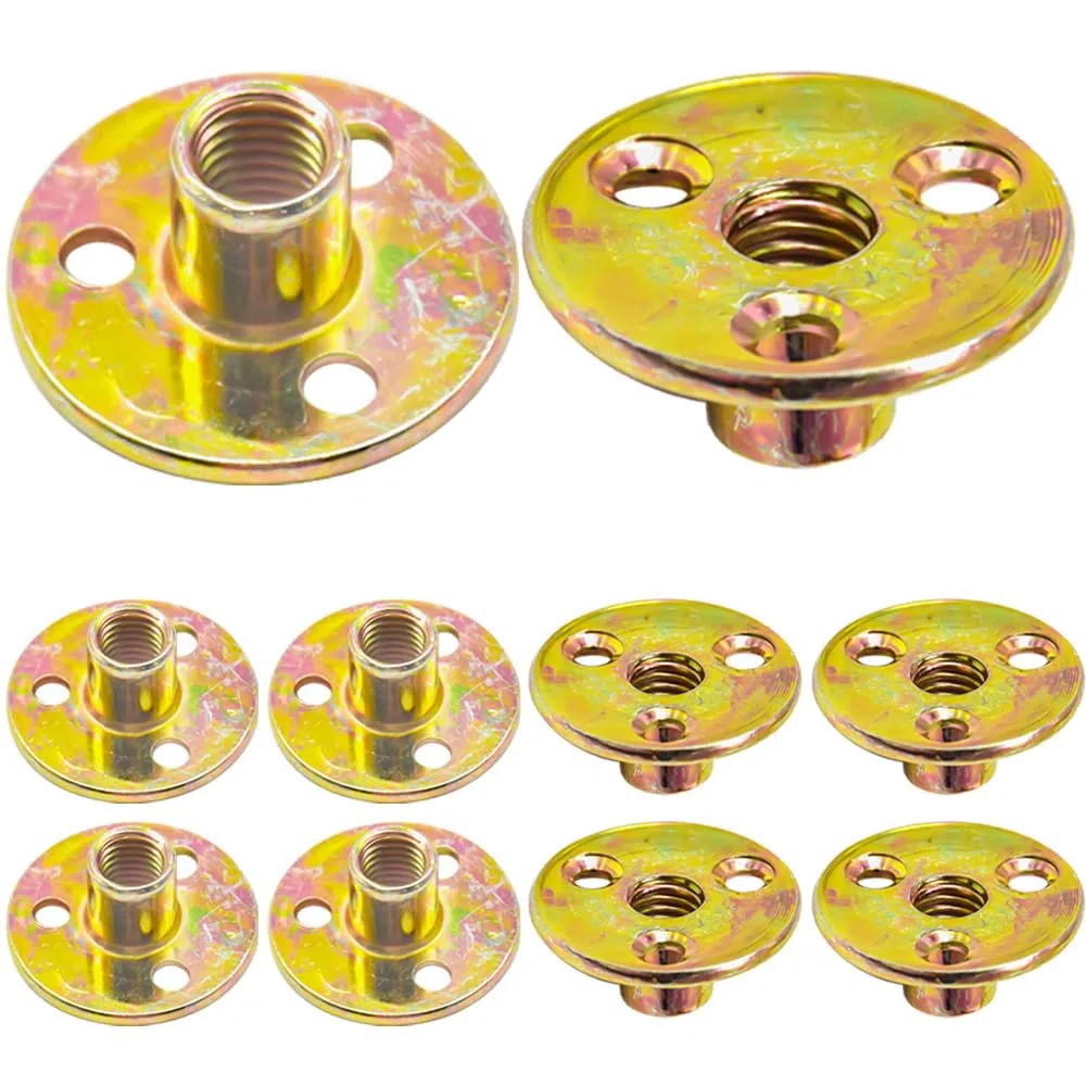 10 Pezzi 3 Fori Dado Flangiato,M10,Base rotonda T-Nut,Dado a T Con Foro Bavato,Round Base Screw-in T-Nut Per Fissaggio Mobili di Collegamento.(I/M10/TLM)