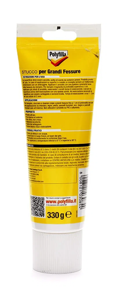 POLYFILLA STUCCO FESSURE, per muro Interno ed Esterno, Pronto Uso, riempimento fino a 1cm di profondità, in Pasta BIANCO 330 GR