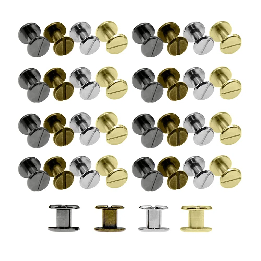 Tucireat Viti Testa Piatta 80 Paia Binding Screws Viti Set di Viti per Boccola per Libro Scrapbook Photo Album Cintura,4x6mm,Oro, Argen, Bronzo, Nero Scuro