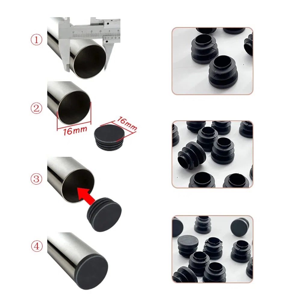 Tappo per Tubi 32 Pezzi - Tappi in Plastica Rotondo 16mm per Sedie, Tavoli - Tappi Terminali Nero
