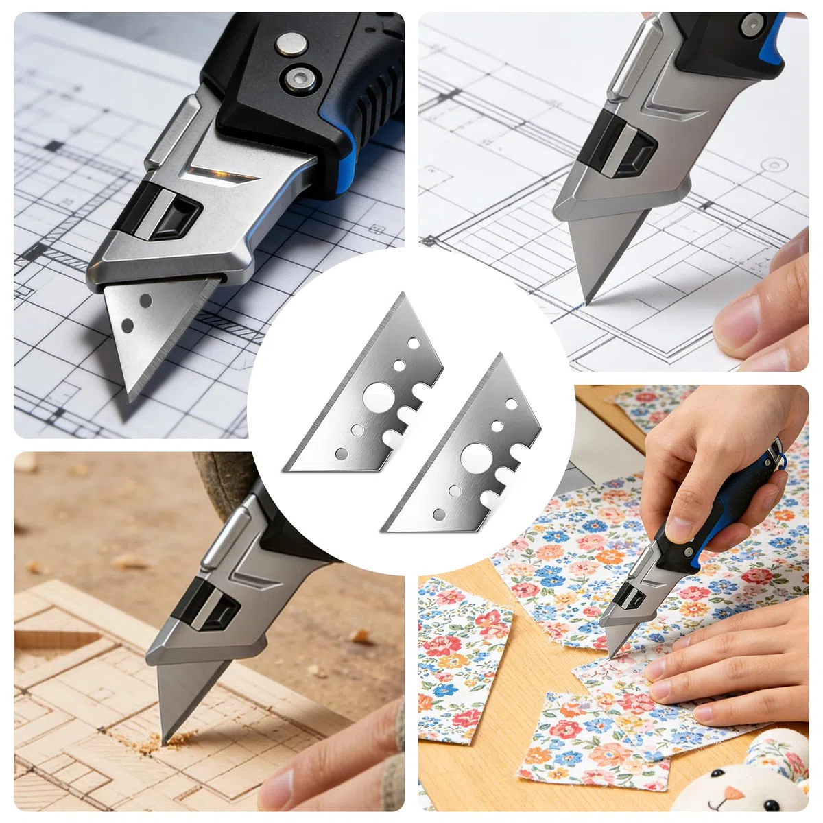 Lame per Cutter Trapezoidali 52mm - Set da 20 Lame Trapezoidali di Ricambio per Cutter con 2 Protezione per Dito, Adatto per Tagliare Tappeti, Plastica, Cuoio e Cartone, Perfetto per Uso Domestico