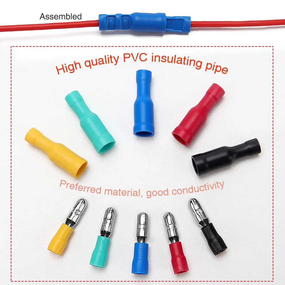 YIXISI 110 Pezzi Connettori a Testa a Proiettile, Capicorda Elettrici Cilindrici Isolati, Femmina e Maschio Terminali a Crimpare Elettrici (22-16 AWG)