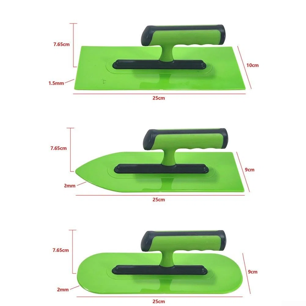 Raschietto per cemento per muratura e muratura, set di 3 cazzuole in plastica per intonacatura leggera, applicazione di stucco e levigatura, 25 cm, verde