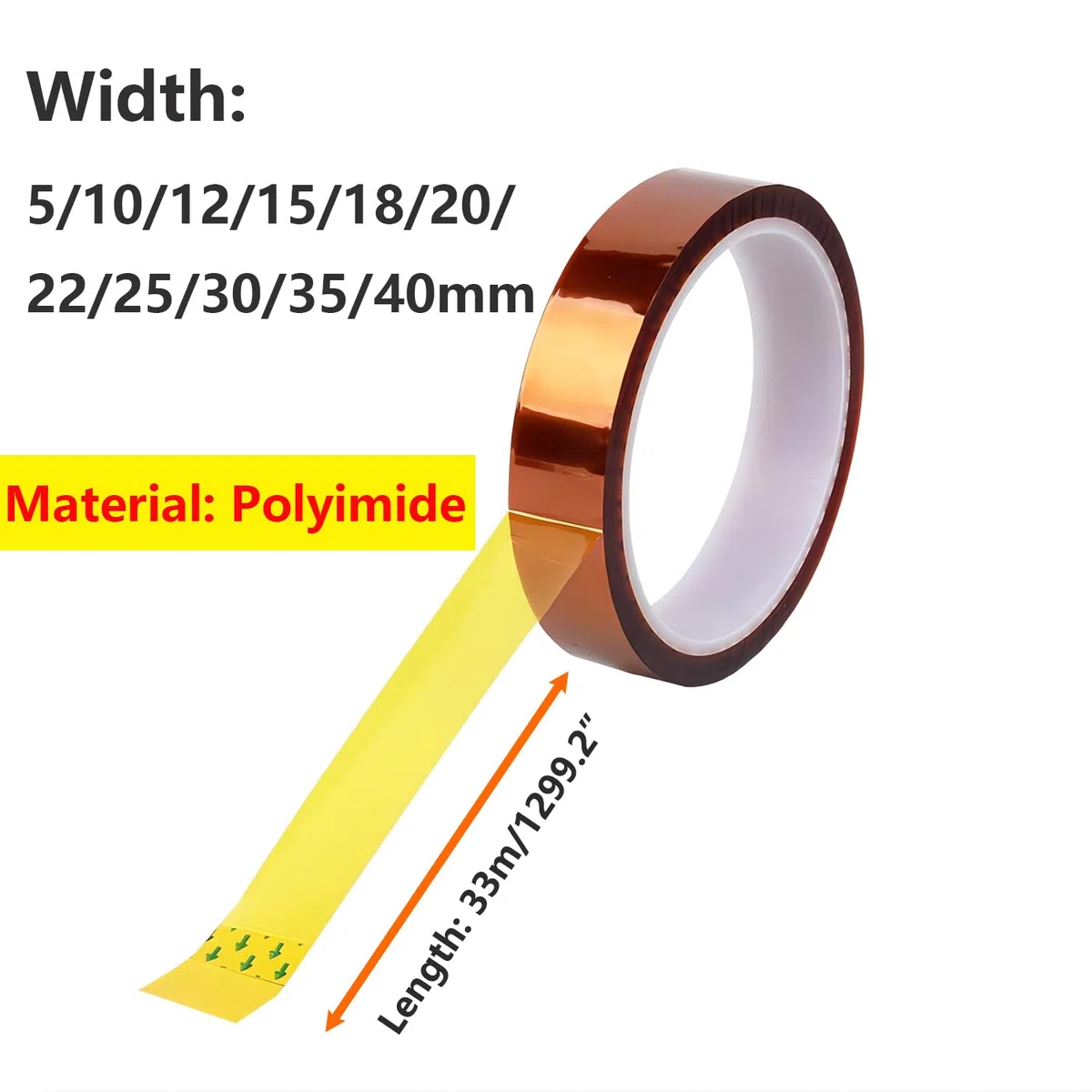 Qrity 1 Pezzi Alta Temperatura Nastro, 12mm x 33m, Nastro Resistente al Calore, Nastro Adesivo ad Alta Temperatura 260-300℃, per Stampanti 3D, Saldatura, Batteria, Copertura