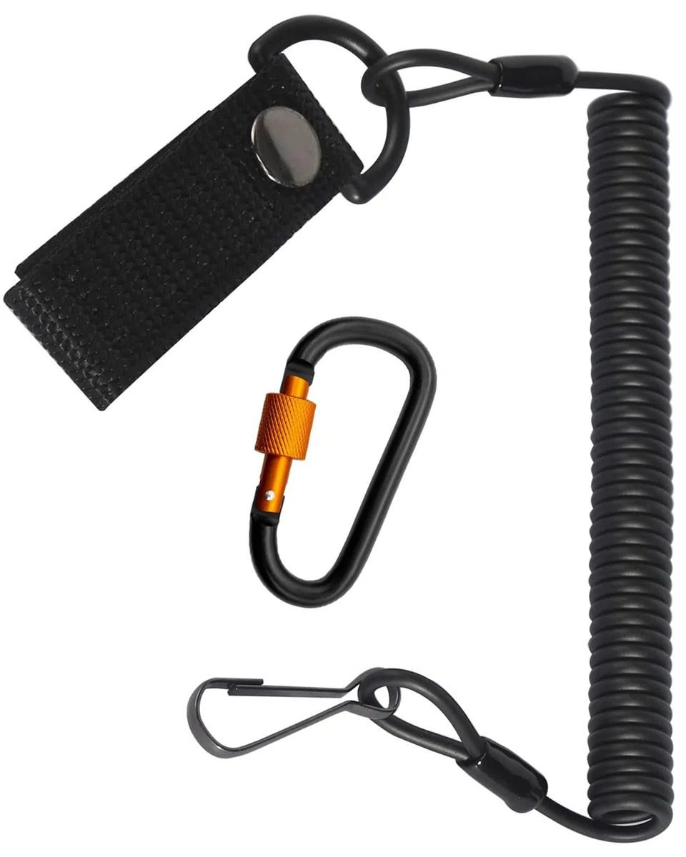 1 set Cordino tattico, cavo elastico a spirale con 2 moschettoni, cordino elastico in supporto fusibile per forbici di salvataggio torcia chiavi