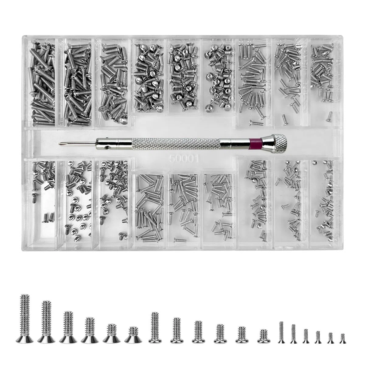 Diompirux 500 Pezzi Micro Viti con Cacciavite, Set di Mini Viti Autofilettanti, con Testa a Croce Tonda, 18 taglie di viti, per riparazione di occhiali, orologi, laptop, piccoli prodotti elettronici
