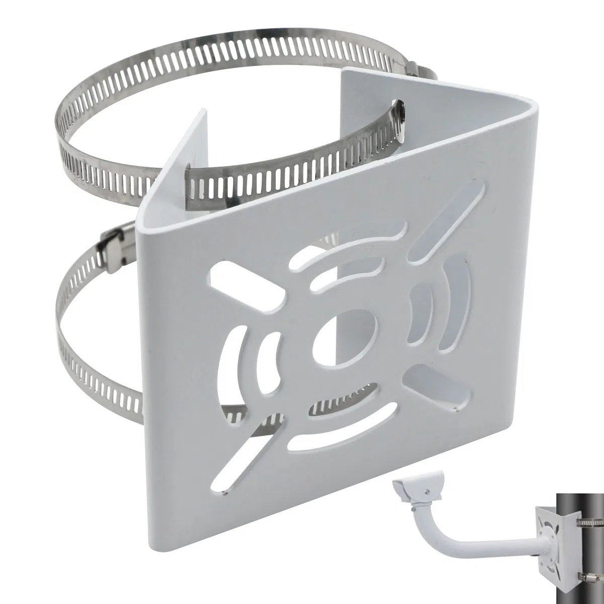 Supporto Sorveglianza Universale Staffa Montaggio - Asta Verticale Adattatore In Metallo Con Anelli Per Telecamere Cctv Ad Telecamera Di Sicurezza Ptz Dome, Bianco, 1 Pezzi