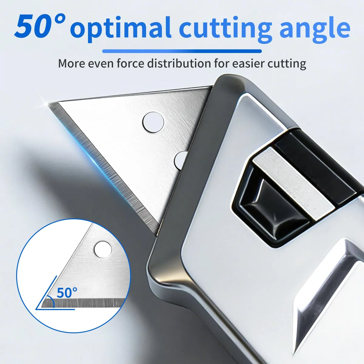 Lame per Cutter Trapezoidali 52mm - Set da 20 Lame Trapezoidali di Ricambio per Cutter con 2 Protezione per Dito, Adatto per Tagliare Tappeti, Plastica, Cuoio e Cartone, Perfetto per Uso Domestico