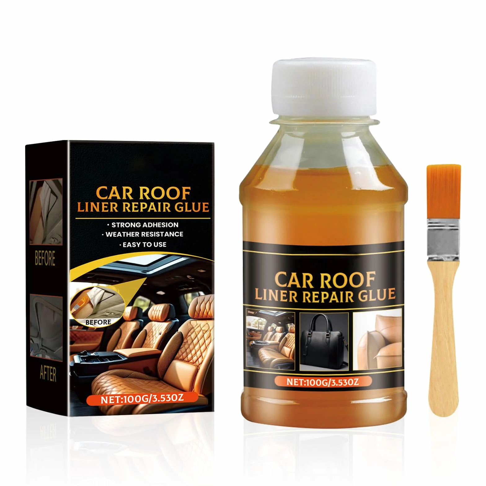 100 ml Headliner Repair Glue, Adesivo di Riparazione per il Cielo dell'auto,Colla per Riparazione del Cielo dell'Auto Adesivo Potente per Tessuto e Interno,per Tutti i Tipi di Pelle, con Pennello