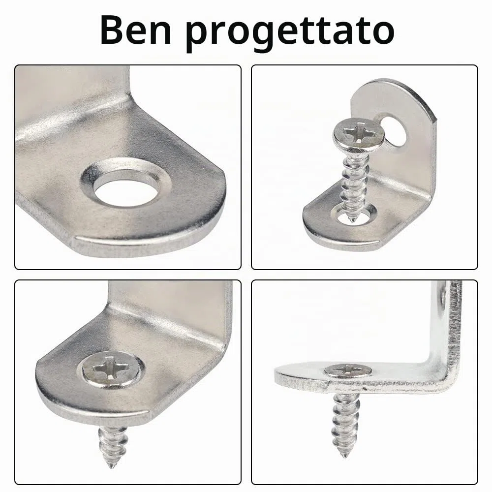 20 pezzi Staffe Angolari Inox, 90 Gradi Squadrette Angolari,Supporti Angolo | Staffe a l per Legno, 20x20 mm, con 40 pezzi Viti, Squadretta a L, per Tavoli, Sedie, Mobili in Legno, Argento
