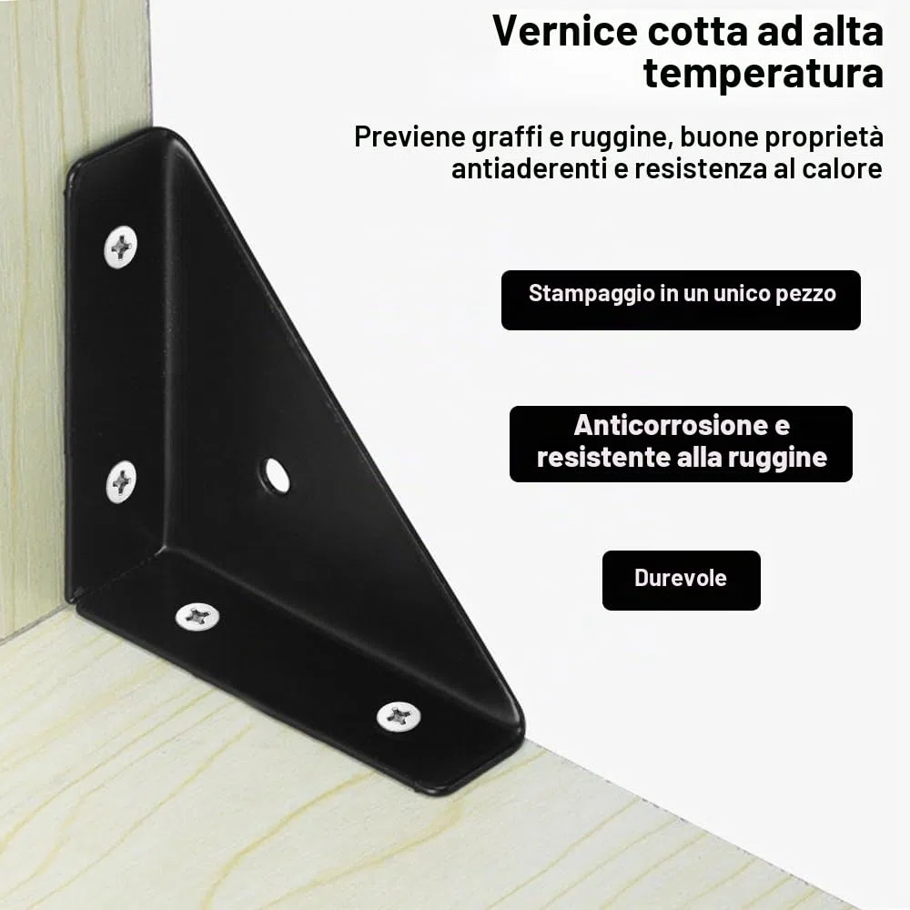Squadrette Angolari di Supporto Triangolo, 12 pezzi Angolari Metallo per Legno, Staffe Angolari a 90 Gradi, Squadrette Angolari Nero, Staffa Angolare, Utilizzare per Stabilizzare Letti, Armadi