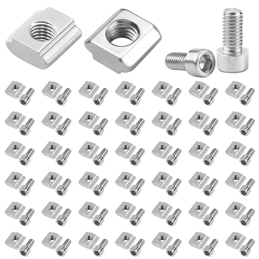 50 pezzi di pietre per scanalatura M5 con vite, in acciaio inox T scanalatura 6 serie 2020 T dadi tipo B, vite a esagono incassato, set di connettori a T, dado a martello per scanalatura di estrusione
