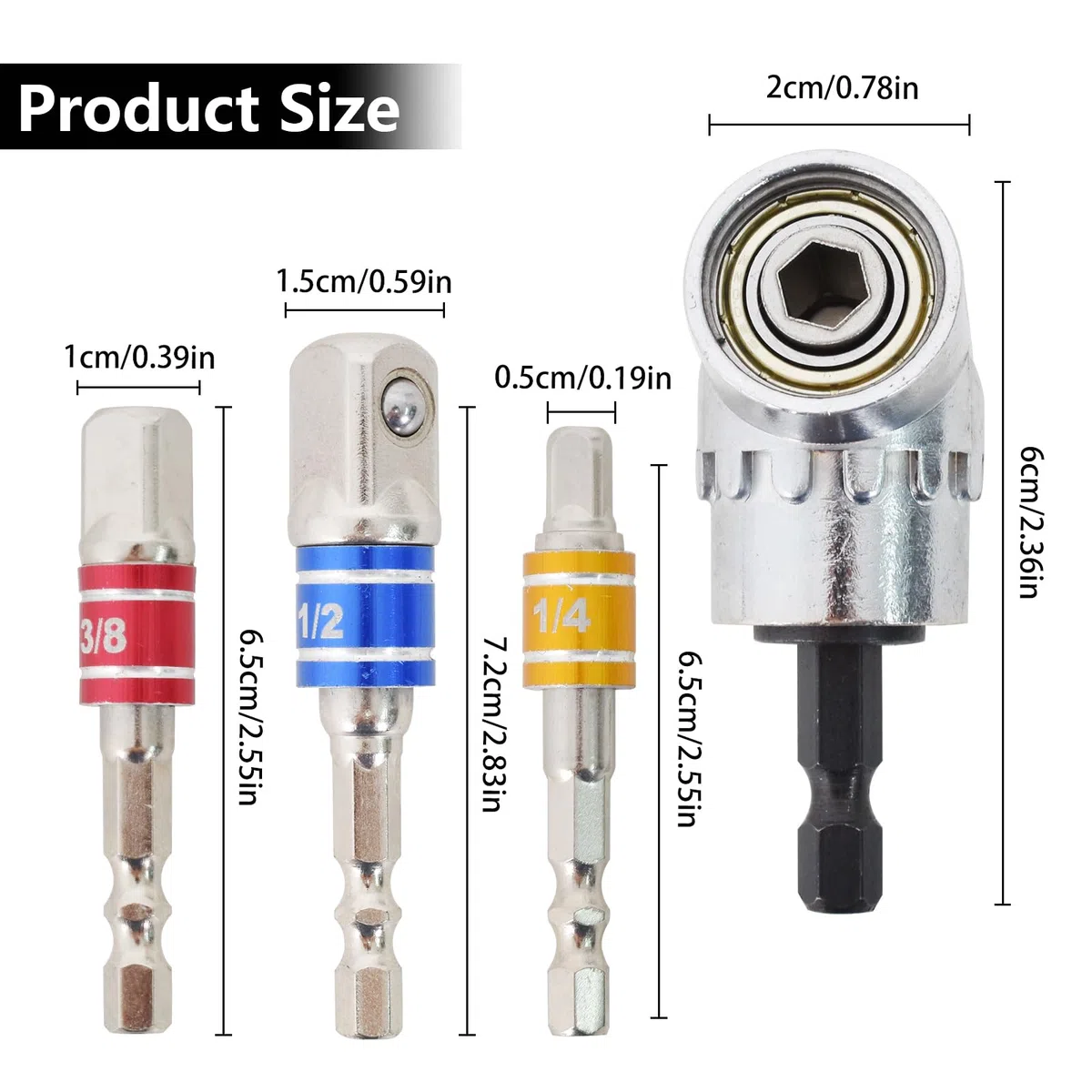 105 Gradi Adattatore Trapano Angolo Retto, 3 PCS Dattatore Esagonale 1/4" 3/8" 1/2", Cacciavite Angolare Adattatore, 1/4 pollici, per Avvitatore a Batteria, Trapano a Bussola (Argento)