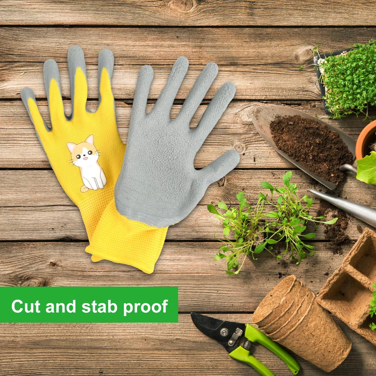3 Paia Guanti da Giardinaggio, Guanti da Lavoro di Sicurezza per Bambini, Guanti Protettivi Antiscivolo per lavori domestici, pittura, attività all'aperto, 3 a 10 anni Ragazzi e Ragazze (5-7 anni)