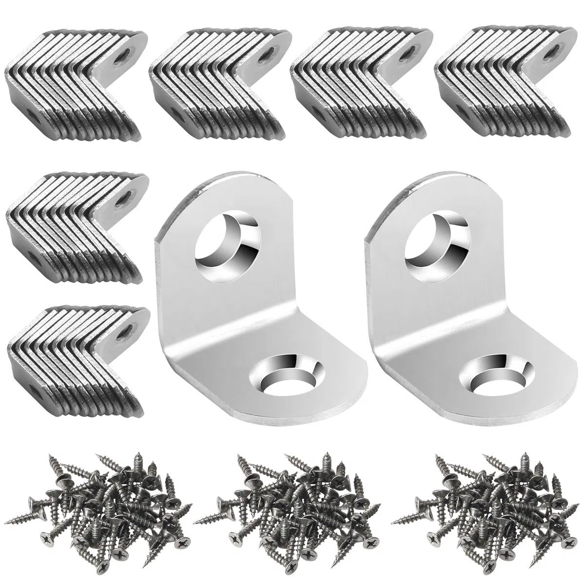 60 Pezzi Staffe Angolari 20x20x16 mm con 120 Viti, Staffe Angolari Metallo per Legno, 90 Gradi Supporti Angolo in Acciaio Inossidabile, Staffe a L per Tavolo, Armadietto, Sedia, Argento