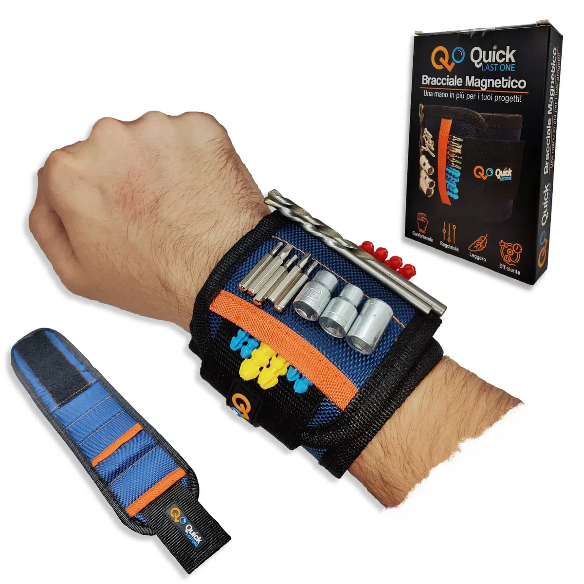 Bracciale Magnetico per il fai da te. Tieni a portata di mano viti, chiodi, utensili, punte del trapano, ecc... Ottimo regalo per hobby, magazzini e officine. Taglia unica.