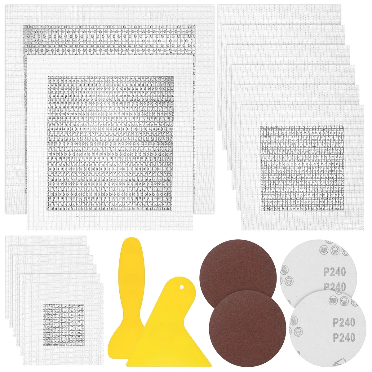 Starvortex Kit Riparazione Muro 20 Pezzi con Patch in Cartongesso 2/4/6/8", Autoadesive in Alluminio, per Fori, Crepe e Graffi su Muri e Soffitti, con Spatole e Carta Vetrata Fai-da-Te