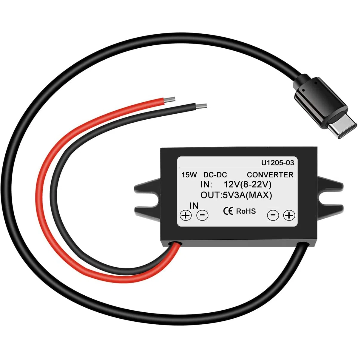 Greluma 1 pezzo convertitore step-down usb c DC12V a 5V 3A,adattatore di alimentazione con modulo buck impermeabile da 25W con interfaccia di tipo c compatibile con raspberry Pi 4, telefoni cellulari