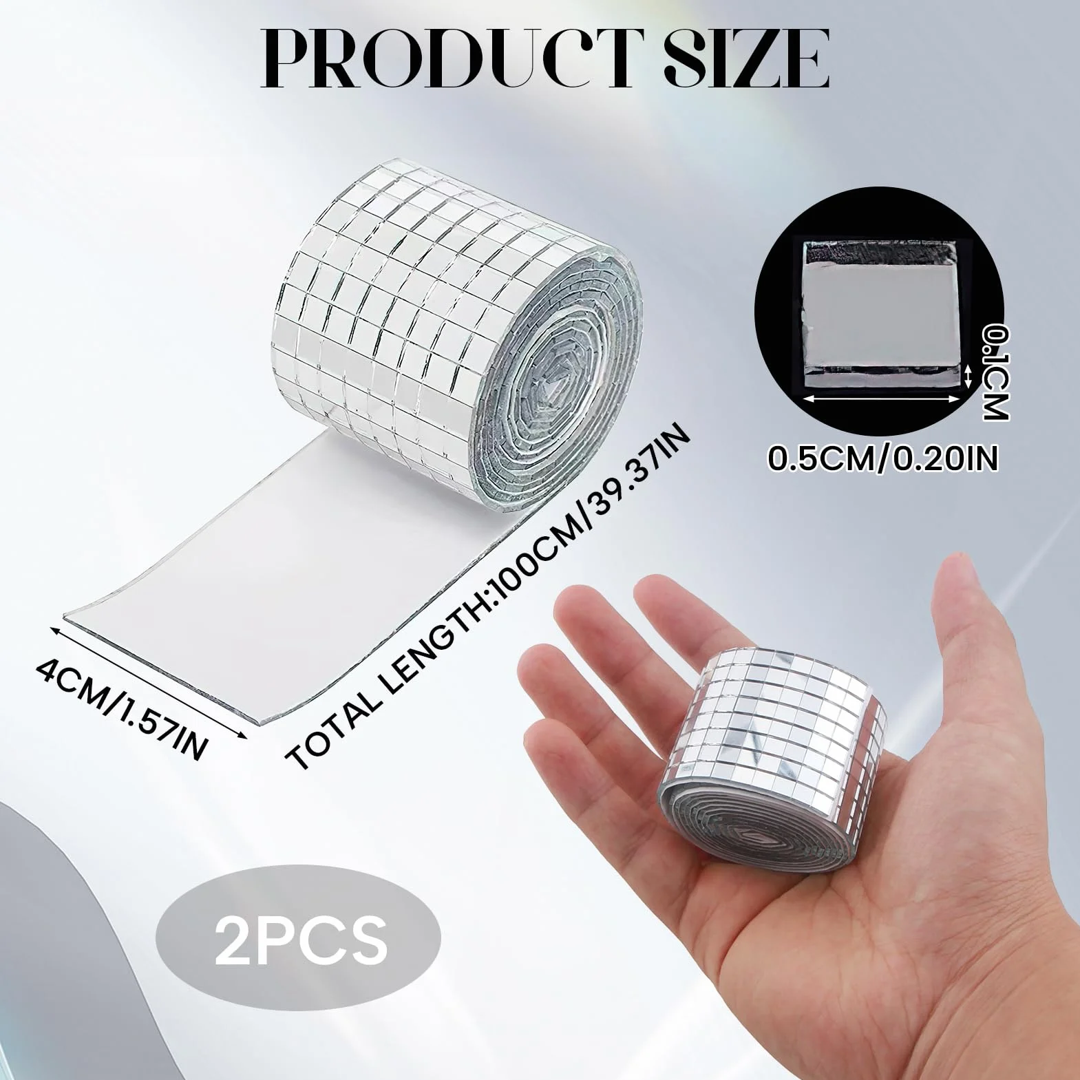 2 Rotoli di Piastrelle Mosaico a Specchio in Vetro Autoadesive,3200 Pz Mini Piastrelle di Vetro Autoadesive di Mosaico 5x5mm per Decorazioni Fai Da Te, Artigianato, Progetti Creativi - Argento