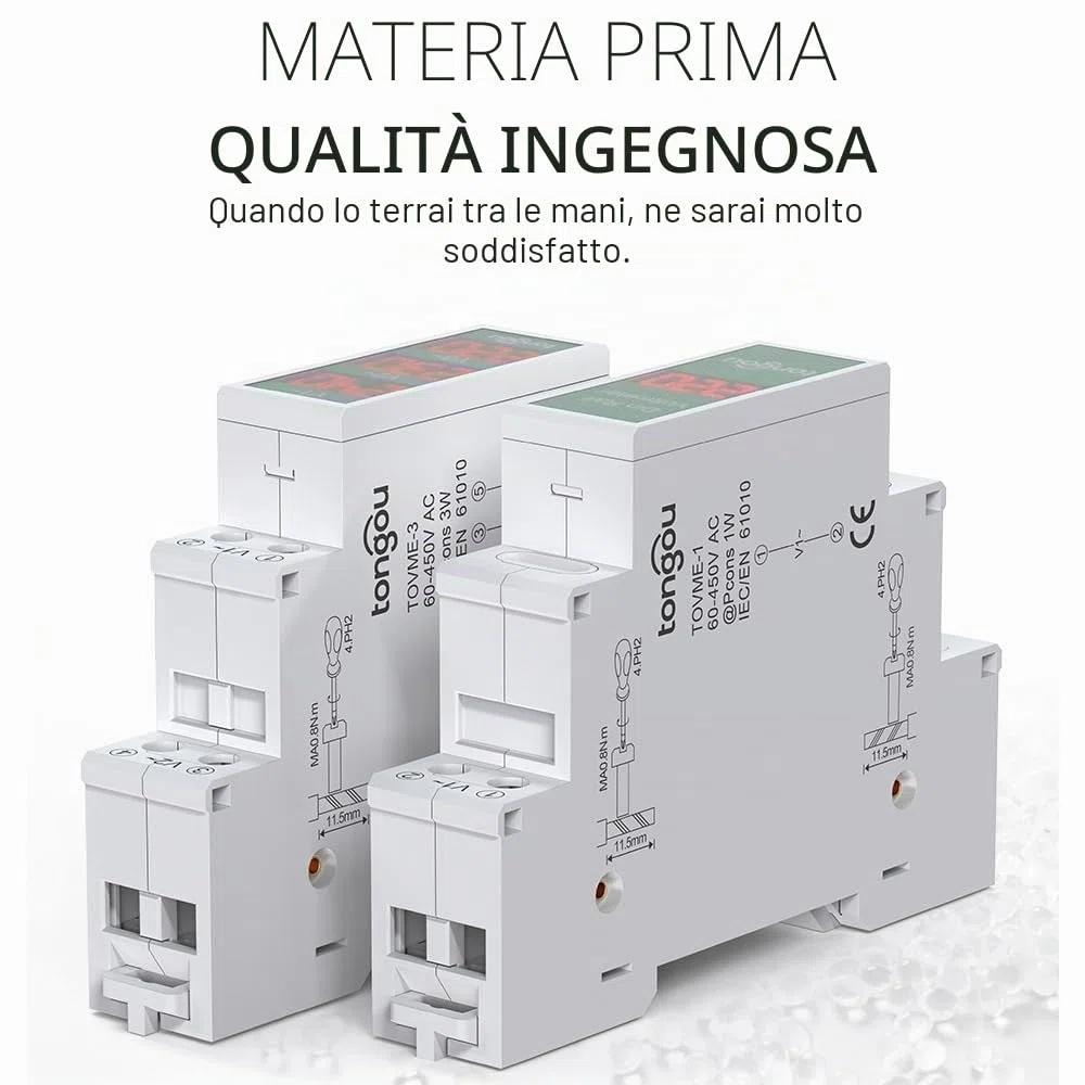TONGOU - Mini misuratore di tensione modulare DIN Rail Mount trifase con display digitale a LED – Ac 60 – 450 V